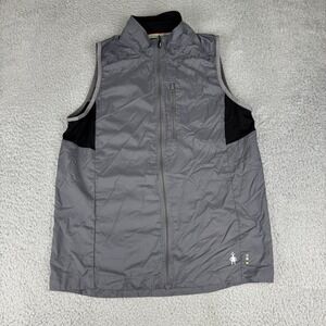 Smartwool Ultra Light Merino Wool Blend Full Zip Vest Logo Black & Gray Men's Sm